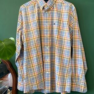Faconnable Classic Men's L Dress Shirt Blue Yellow Pink France Pocket